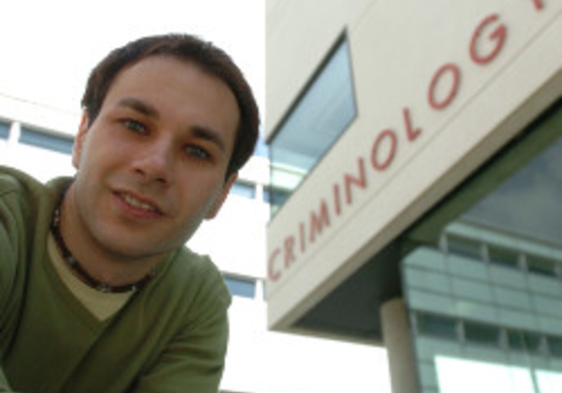 Student outside Criminology Building
